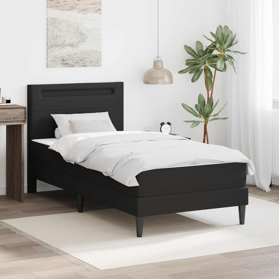 Bed Frame with Mattress Black 107 x 203 cm Faux Leather