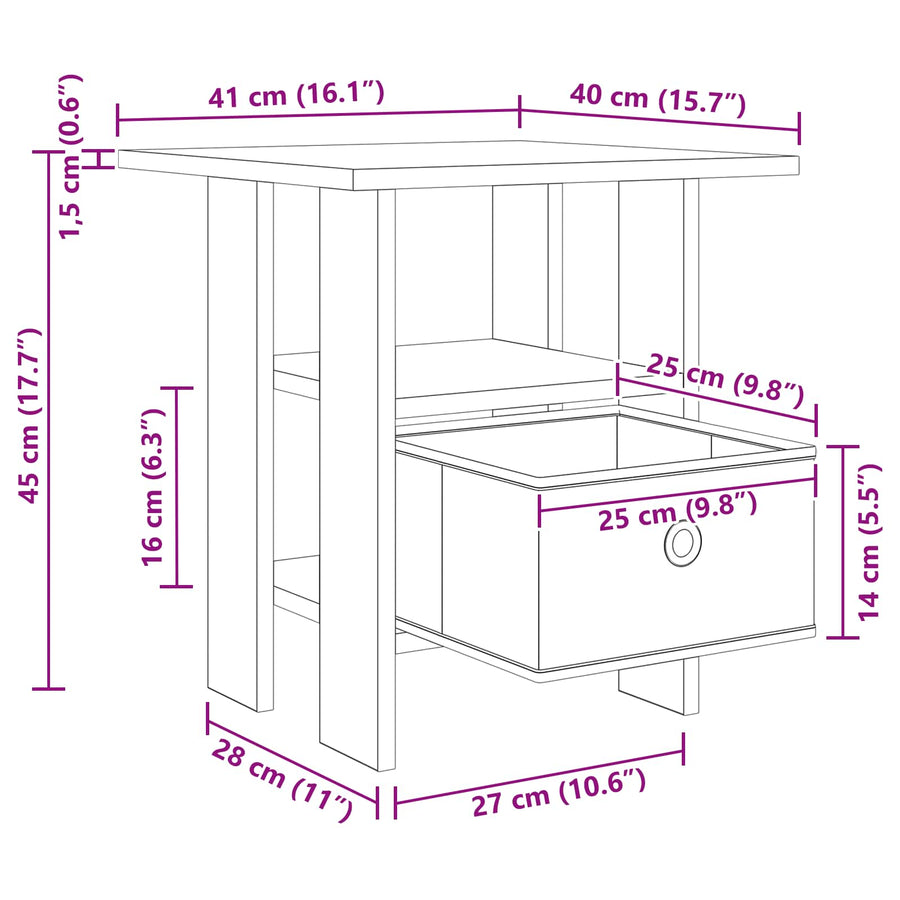 Bedside Table 2 pcs Black Oak 41 x 40 x 45 cm Engineered Wood