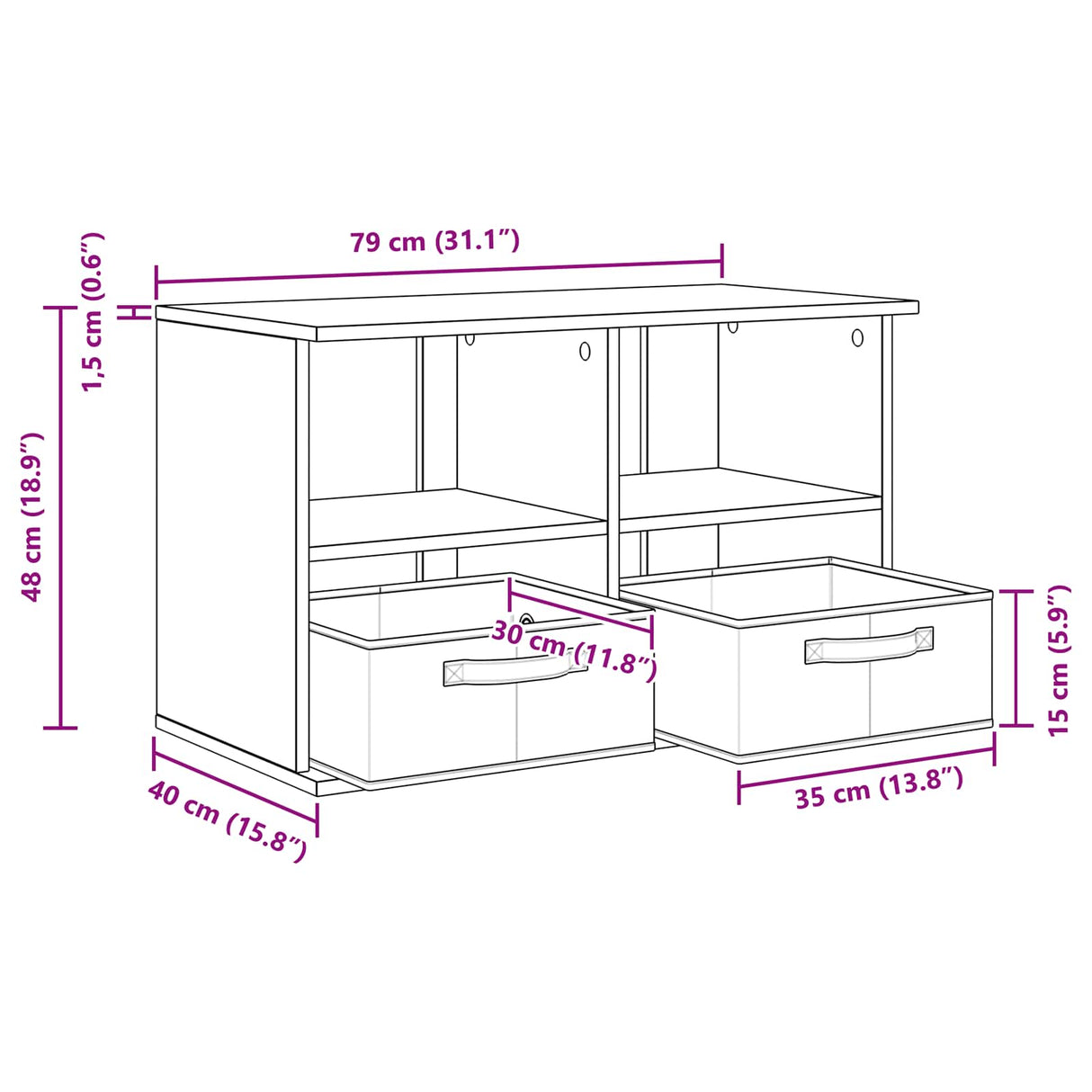 TV stand with Drawer Black Oak 79 x 40 x 48 cm