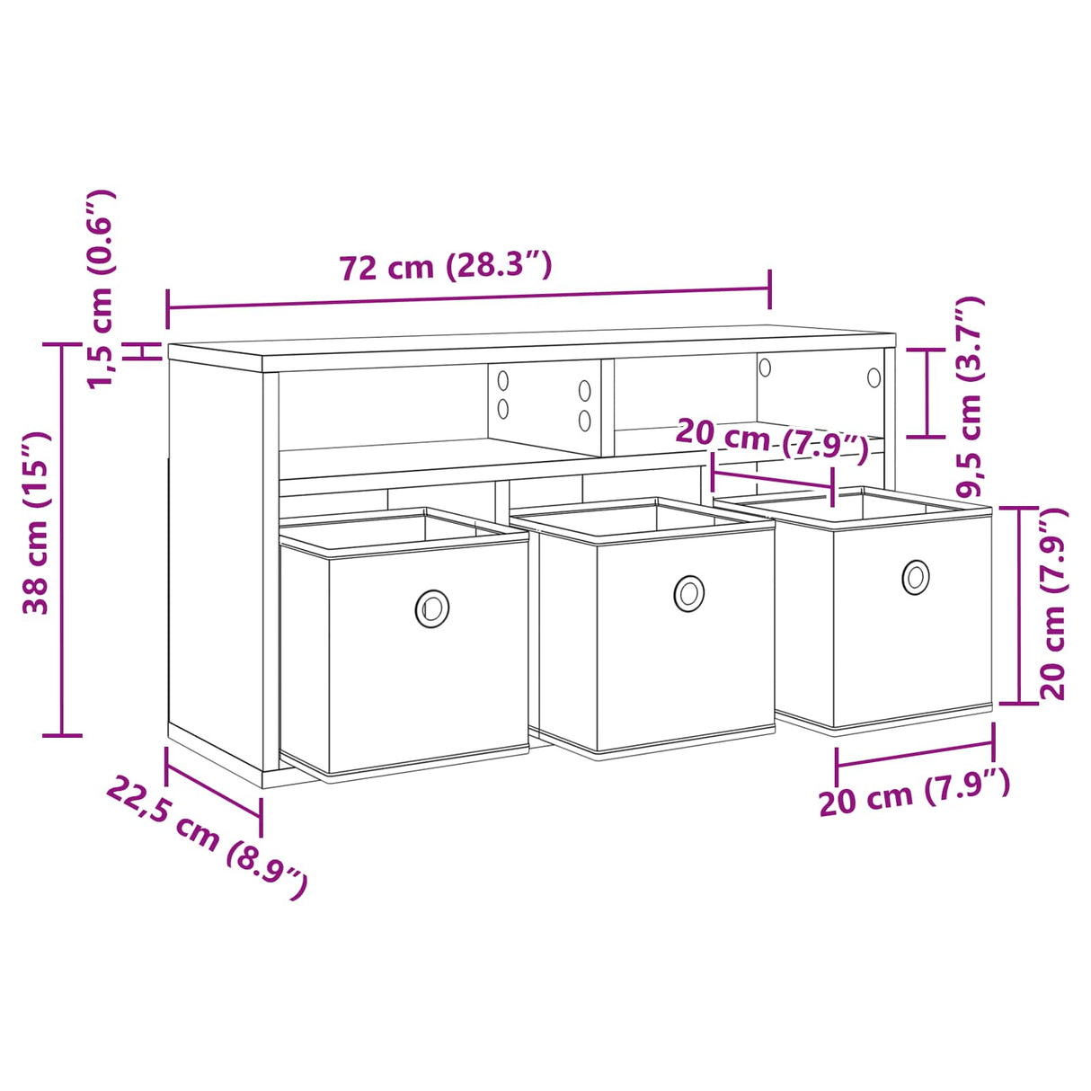 Lowboard with Drawer Black Oak 72 x 22.5 x 38 cm