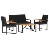 Outdoor Furniture Set with Cushion 4 pcs Black Poly Rattan - Front View