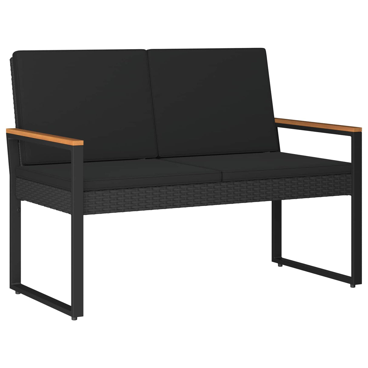 Outdoor Bench with Cushion Black 107 x 61 x 80 cm Poly Rattan