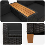 Reclining Bench with Table Black 126 x 65 x 112 cm Poly Rattan - Close-Up Angle
