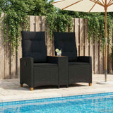 Reclining Bench with Table Black 126 x 65 x 112 cm Poly Rattan - Side View