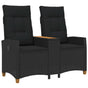 Reclining Bench with Table 2 -Seater 126 x 65 x 112 cm Black