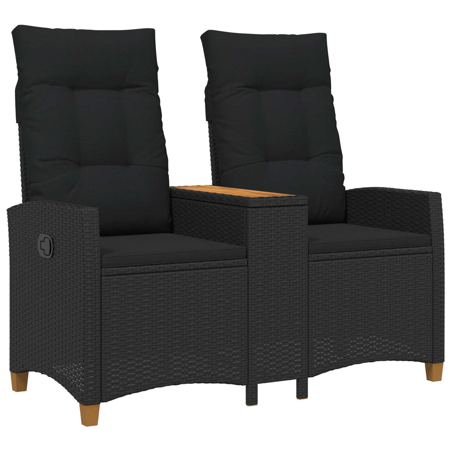 Reclining Bench with Table 2 -Seater 126 x 65 x 112 cm Black