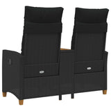 Reclining Bench with Table Black 126 x 65 x 112 cm Poly Rattan - Rear View
