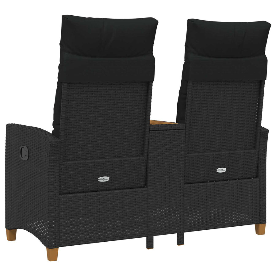 Reclining Bench with Table 2 -Seater 126 x 65 x 112 cm Black