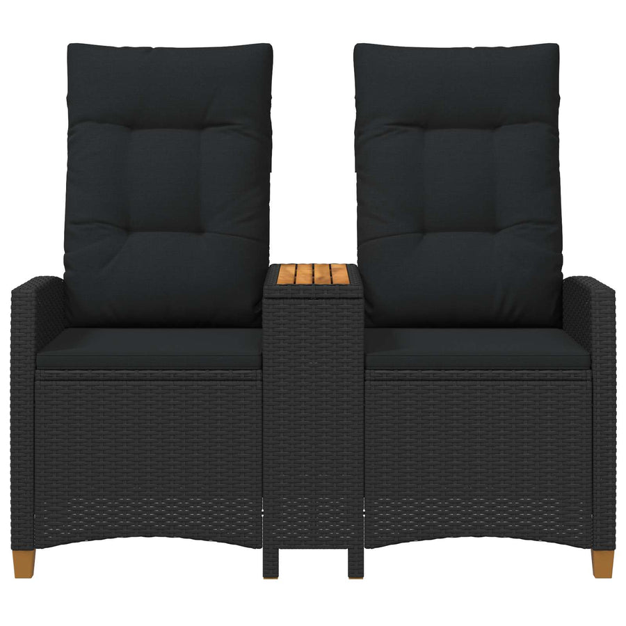 Reclining Bench with Table 2 -Seater 126 x 65 x 112 cm Black