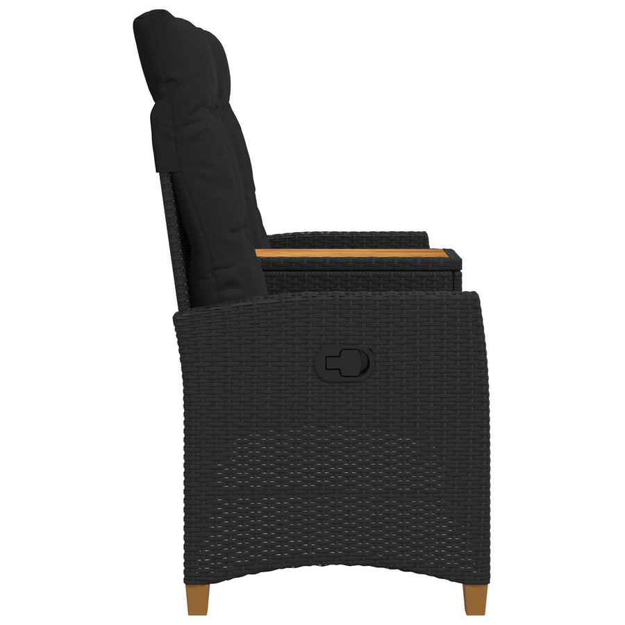 Reclining Bench with Table 2 -Seater 126 x 65 x 112 cm Black