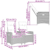 Reclining Bench with Table Grey and Dark Grey 126 x 65 x 112 cm - Low Angle