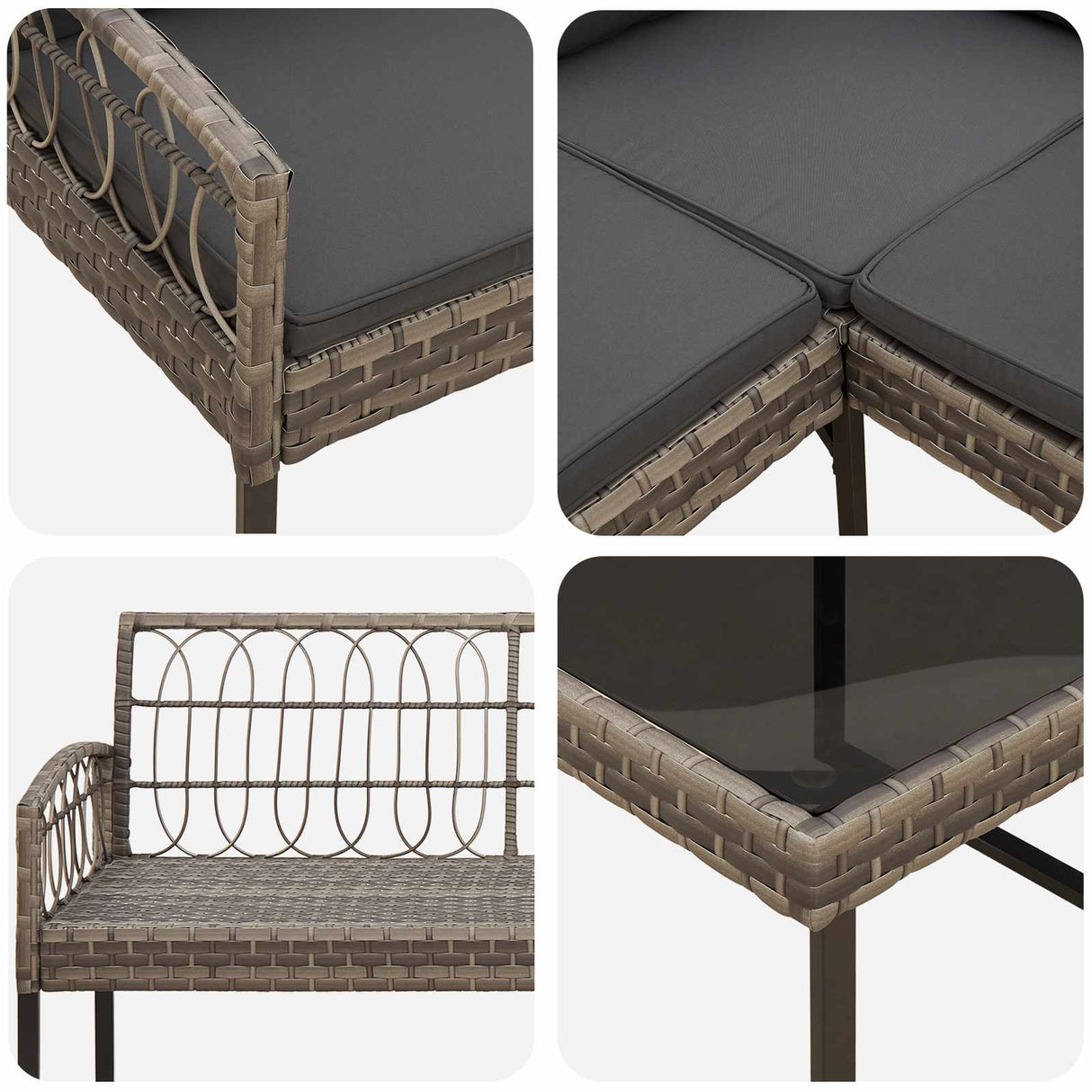 Garden sofa set with Cushion 2 pcs Grey Poly Rattan and Steel