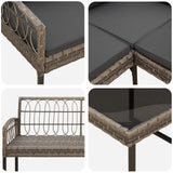 Garden sofa set with Cushion 2 pcs Grey Poly Rattan and Steel - Close-Up Angle