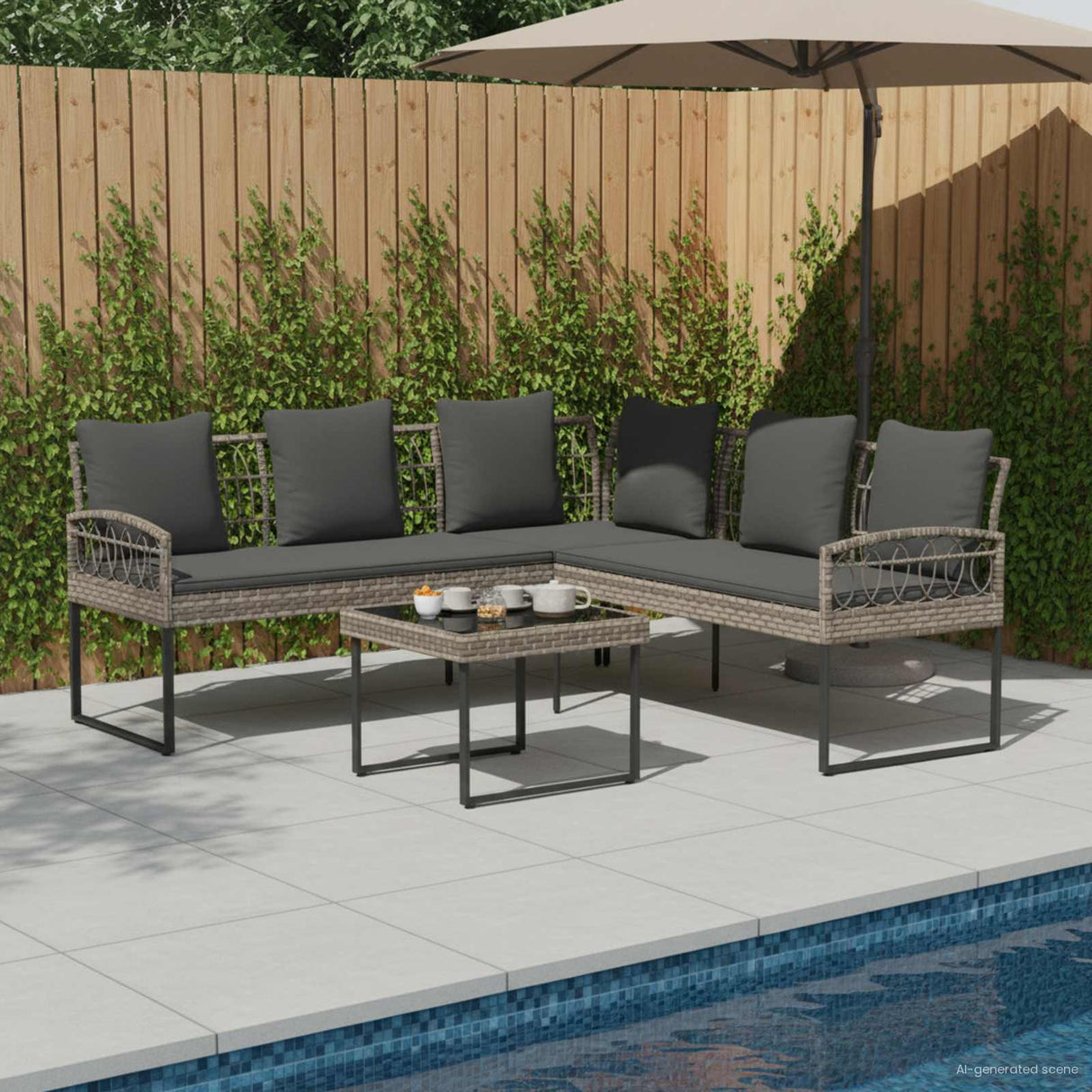 Garden sofa set with Cushion 2 pcs Grey Poly Rattan and Steel