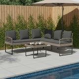 Garden sofa set with Cushion 2 pcs Grey Poly Rattan and Steel