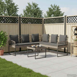 Garden sofa set with Cushion 2 pcs Grey Poly Rattan and Steel - Side View