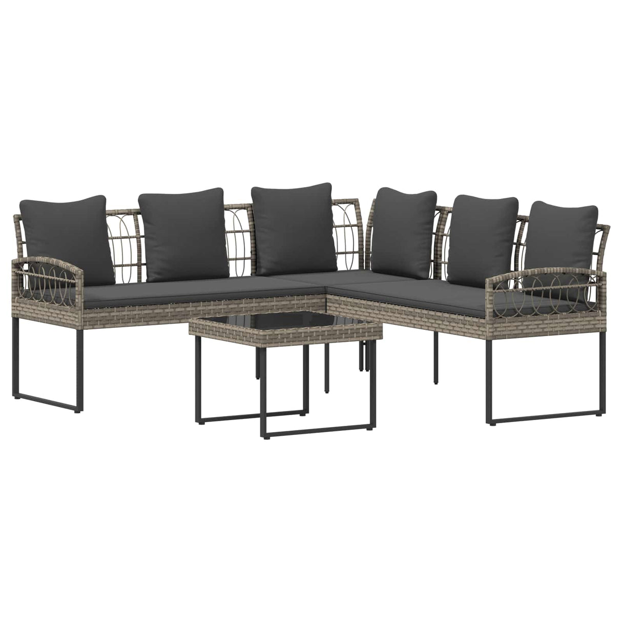 Garden sofa set with Cushion 2 pcs Grey Poly Rattan and Steel
