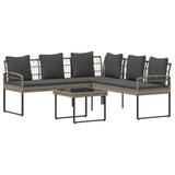 Garden sofa set with Cushion 2 pcs Grey Poly Rattan and Steel - Front View