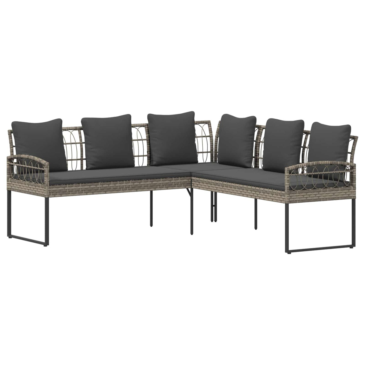 Garden sofa set with Cushion 2 pcs Grey Poly Rattan and Steel