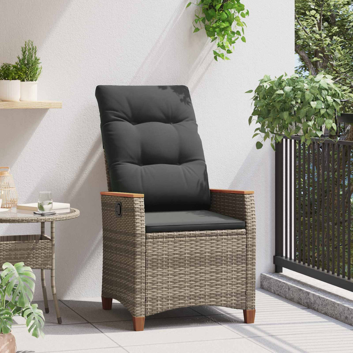 Reclining Garden Chair Grey and Dark Grey 64 x 57.5 x 112 cm