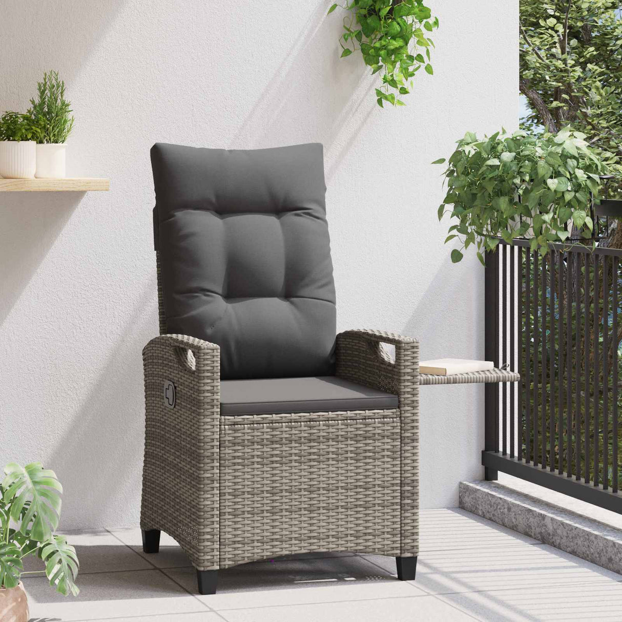 Reclining Garden Chair Grey and Dark Grey 56 x 60 x 112 cm