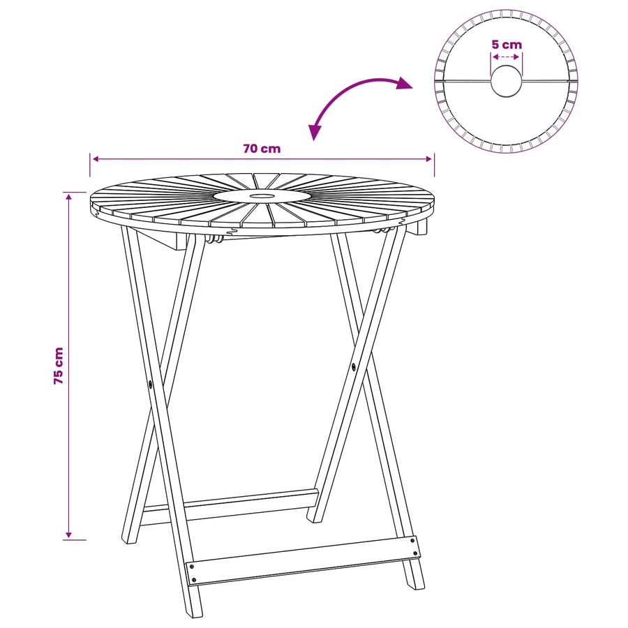 Folding Garden Table Natural Ø70 x 75 cm Solid Acacia Wood