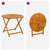 Folding Garden Table Natural Ø90 x 75 cm Solid Acacia Wood - Low Angle