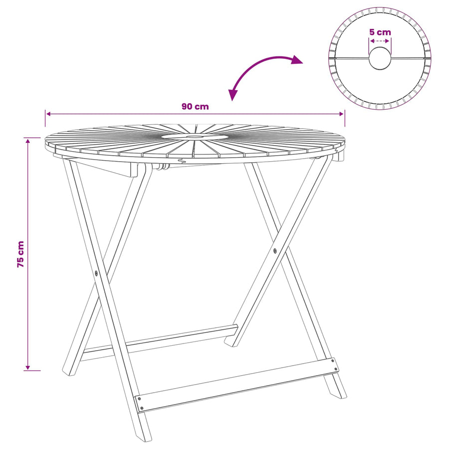 Folding Garden Table Natural Ø90 x 75 cm Solid Acacia Wood