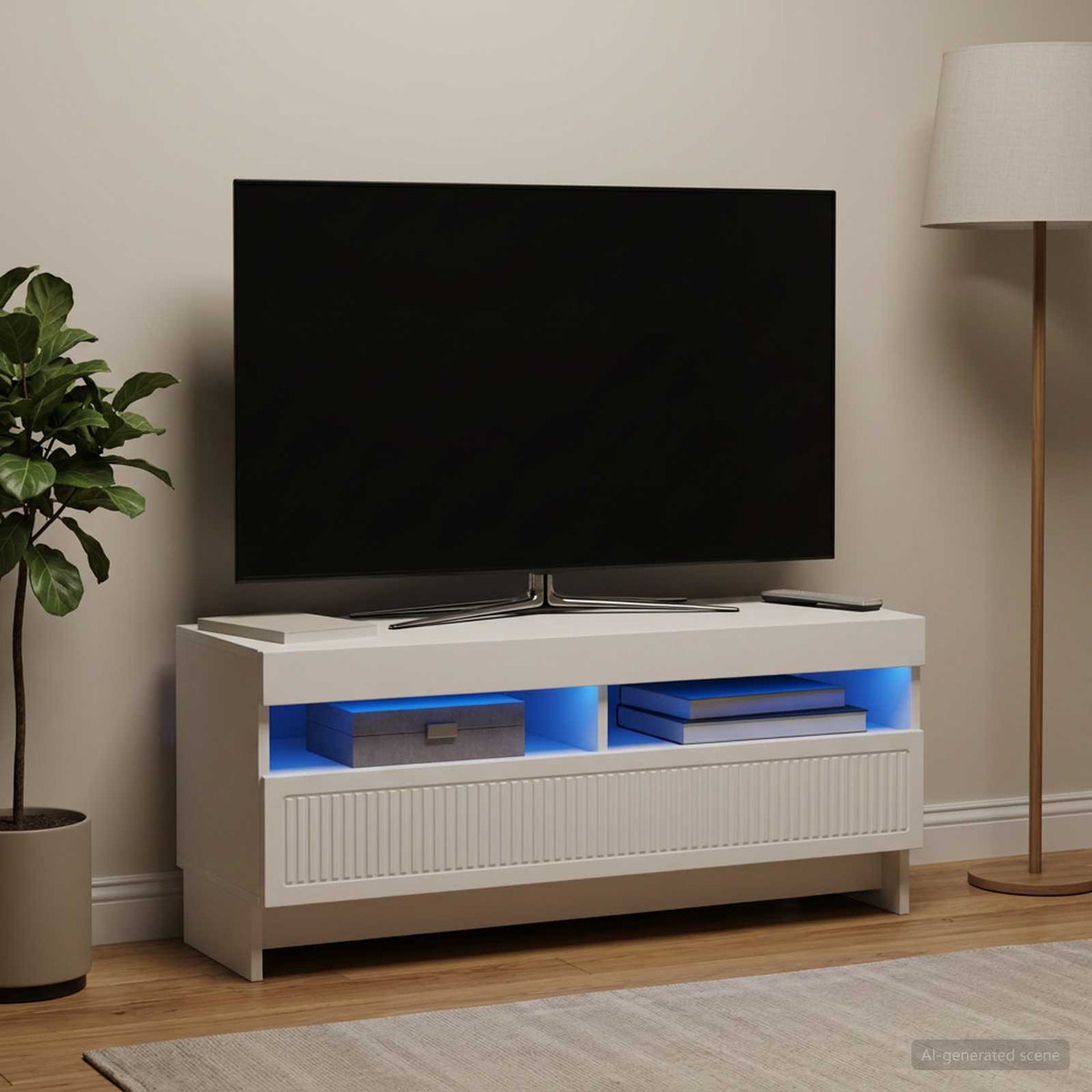 LED TV Cabinet EDE 100 x 35 x 43 cm White Engineered Wood