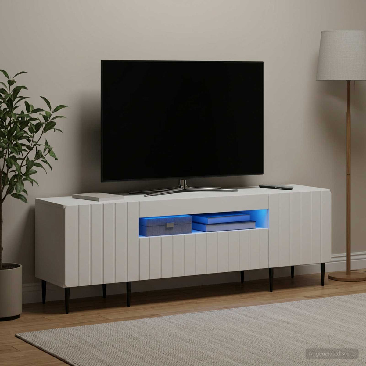 LED TV Cabinet ZWOLLE 153 x 35 x 43 cm White Engineered Wood