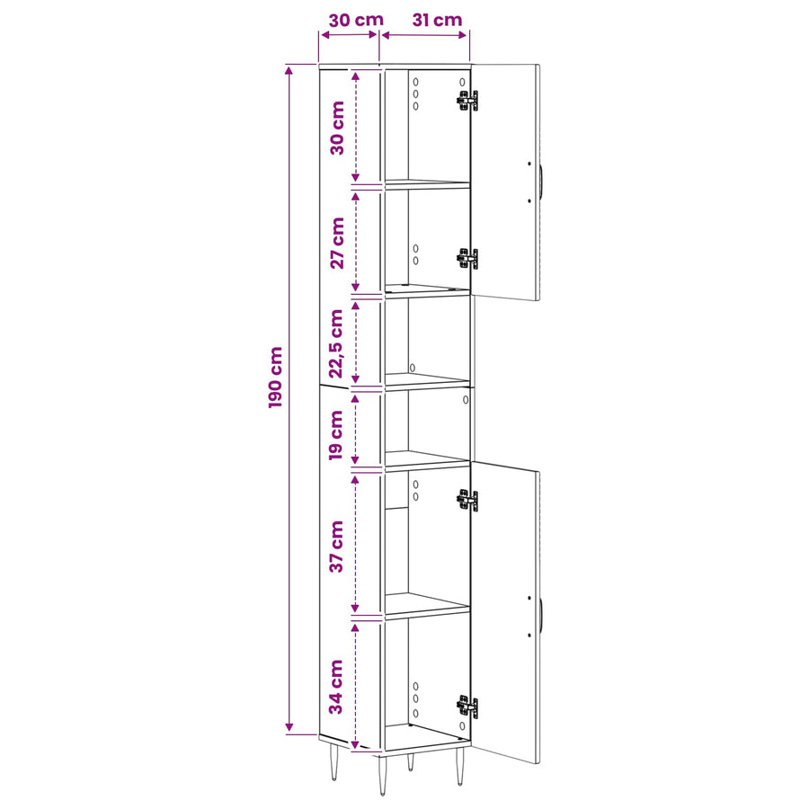 Bathroom Cabinet with Open Shelf HAARLEM White 30 x 31 x 190 cm
