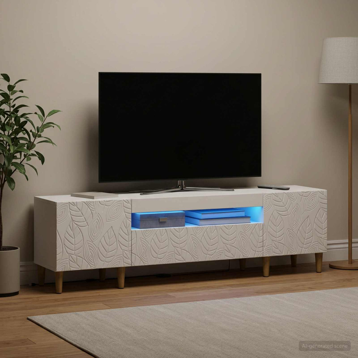 LED TV Cabinet DELFT 153 x 35 x 43 cm White Engineered Wood
