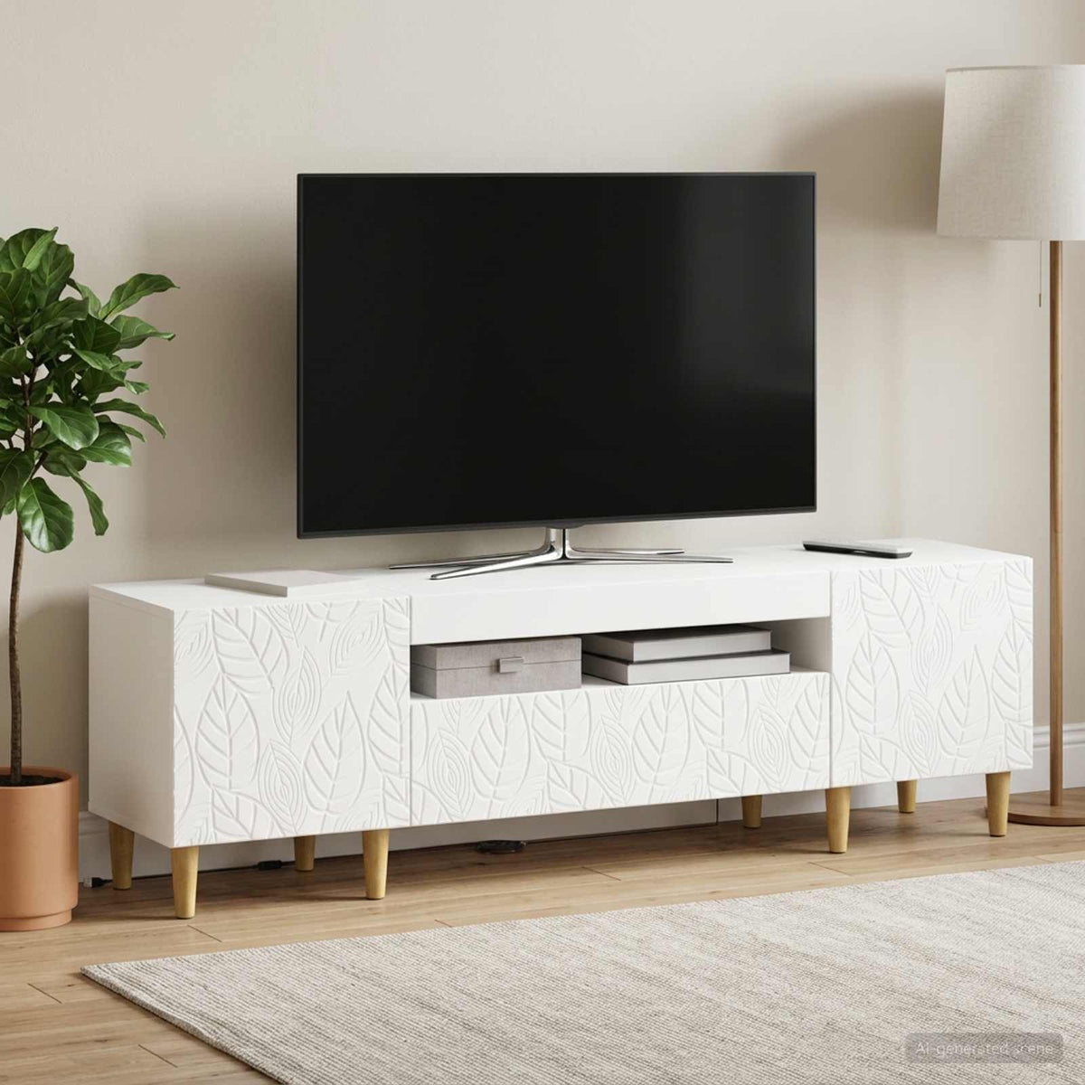 LED TV Cabinet DELFT 153 x 35 x 43 cm White Engineered Wood