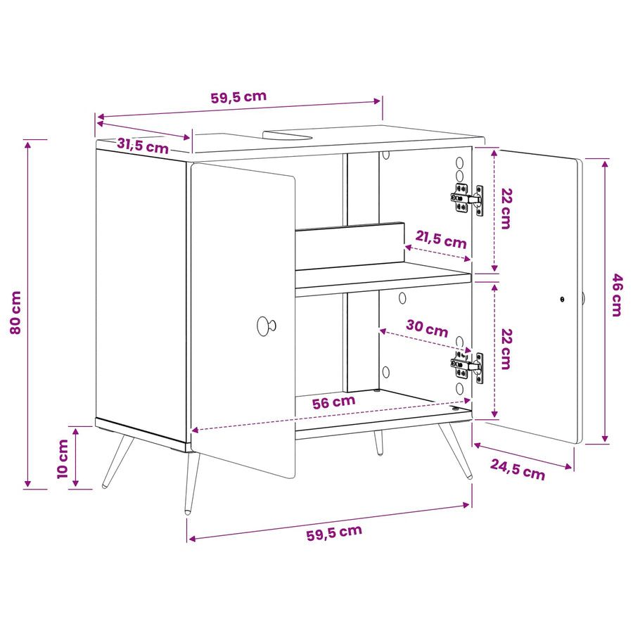 Bathroom Sink Cabinet BREDA White 59.5 x 31.5 x 59 cm
