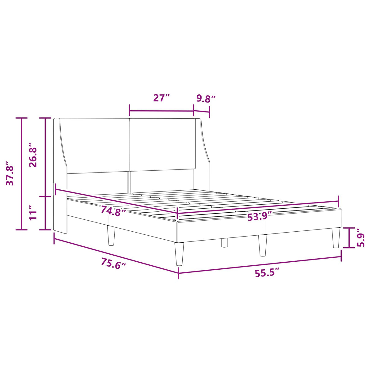 Bed Frame with Headboard Dark Grey 137 x 190 cm Fabric
