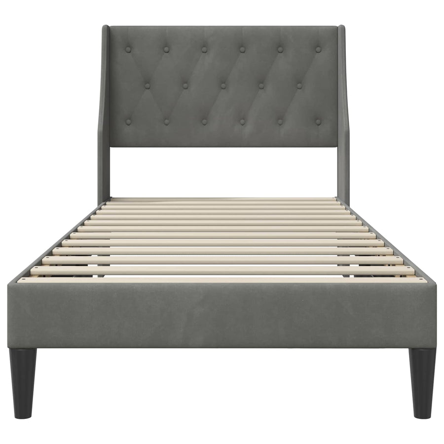 Bed Frame with Headboard Dark Grey 107 x 203 cm Velvet