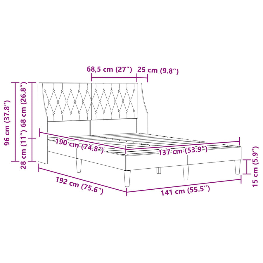 Bed Frame with Headboard Dark Grey 137 x 190 cm Velvet