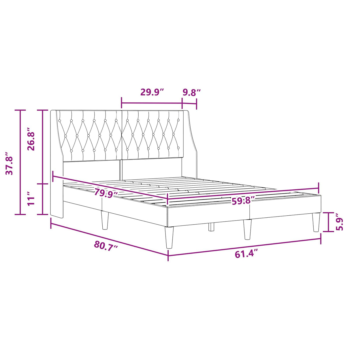 Bed Frame with Headboard Dark Grey 153 x 203 cm Velvet