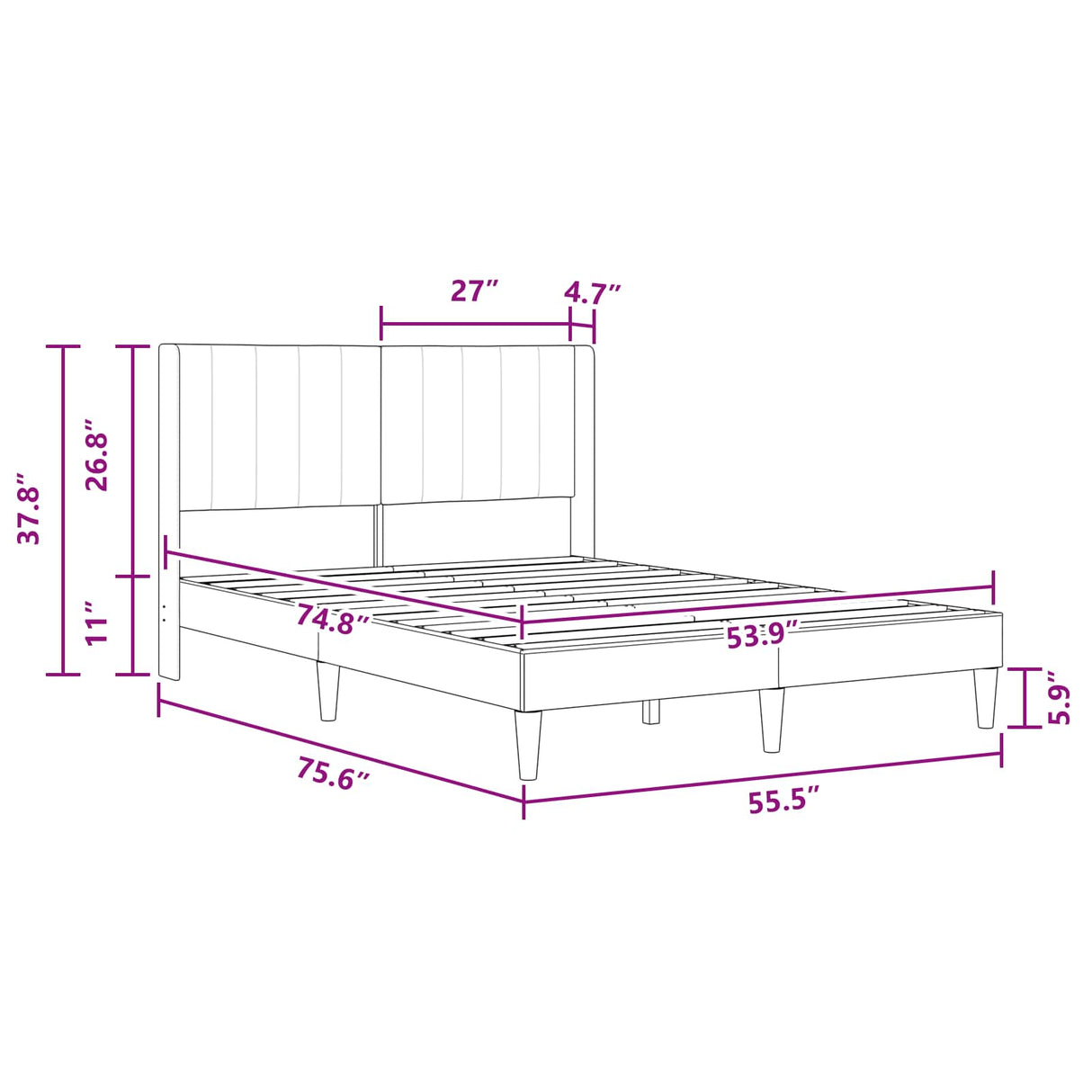 Bed Frame with Headboard Dark Grey 137 x 190 cm Velvet