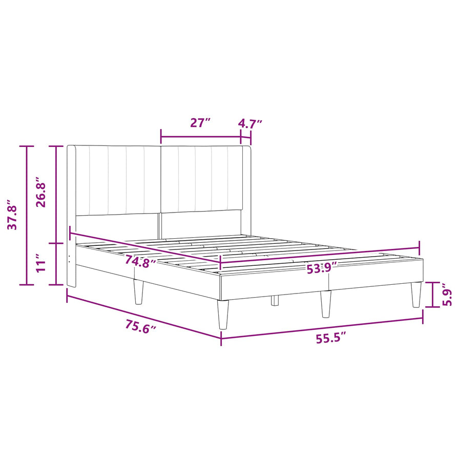 Bed Frame with Headboard Dark Grey 137 x 190 cm Velvet