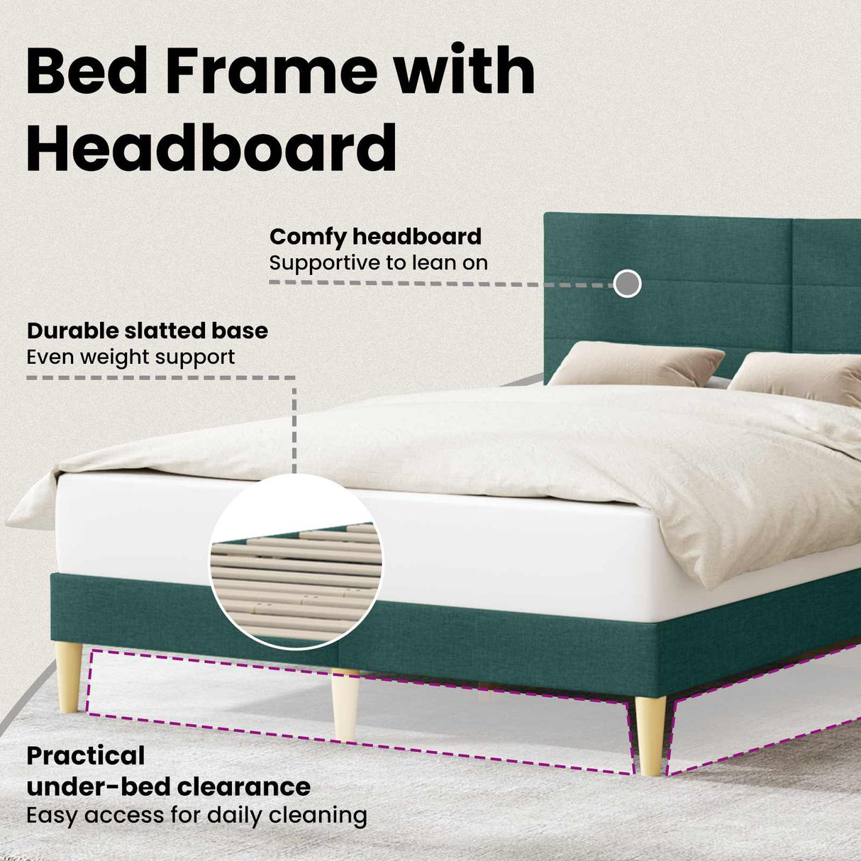 Bed Frame with Headboard Dark Grey 153 x 203 cm Fabric