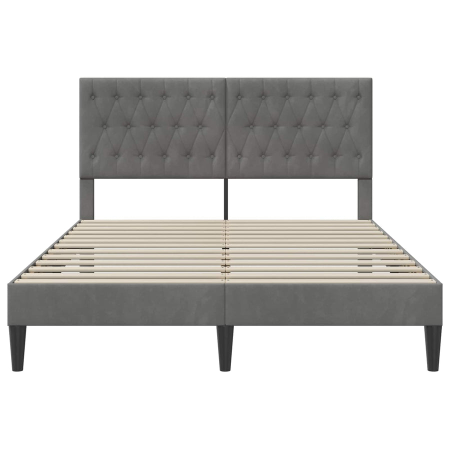 Bed Frame with Headboard Dark Grey 153 x 203 cm Velvet