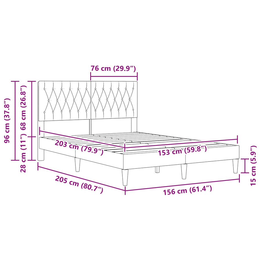 Bed Frame with Headboard Dark Grey 153 x 203 cm Velvet