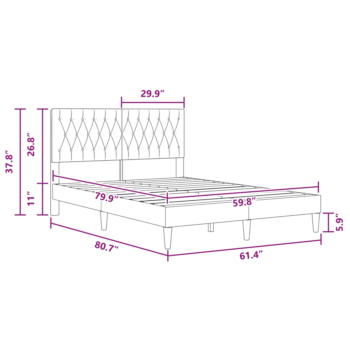 Bed Frame with Headboard Dark Grey 153 x 203 cm Velvet