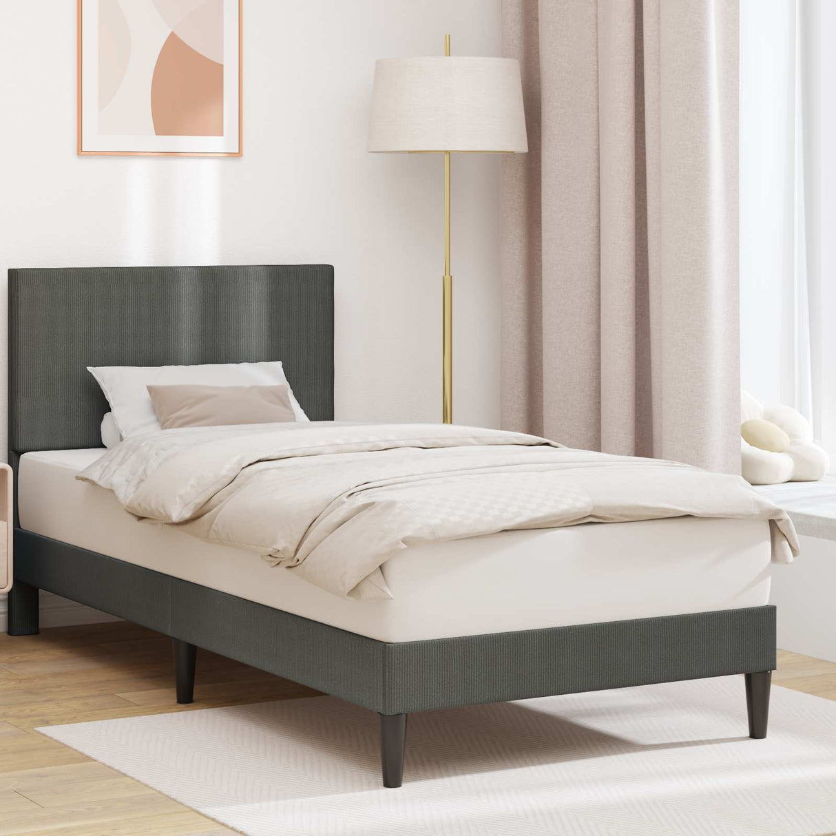 Bed Frame with Headboard Dark Grey 90 x 190 cm Corduroy Fabric