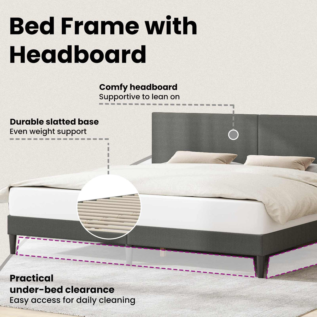 Bed Frame with Headboard Dark Grey 180 x 200 cm Corduroy Fabric