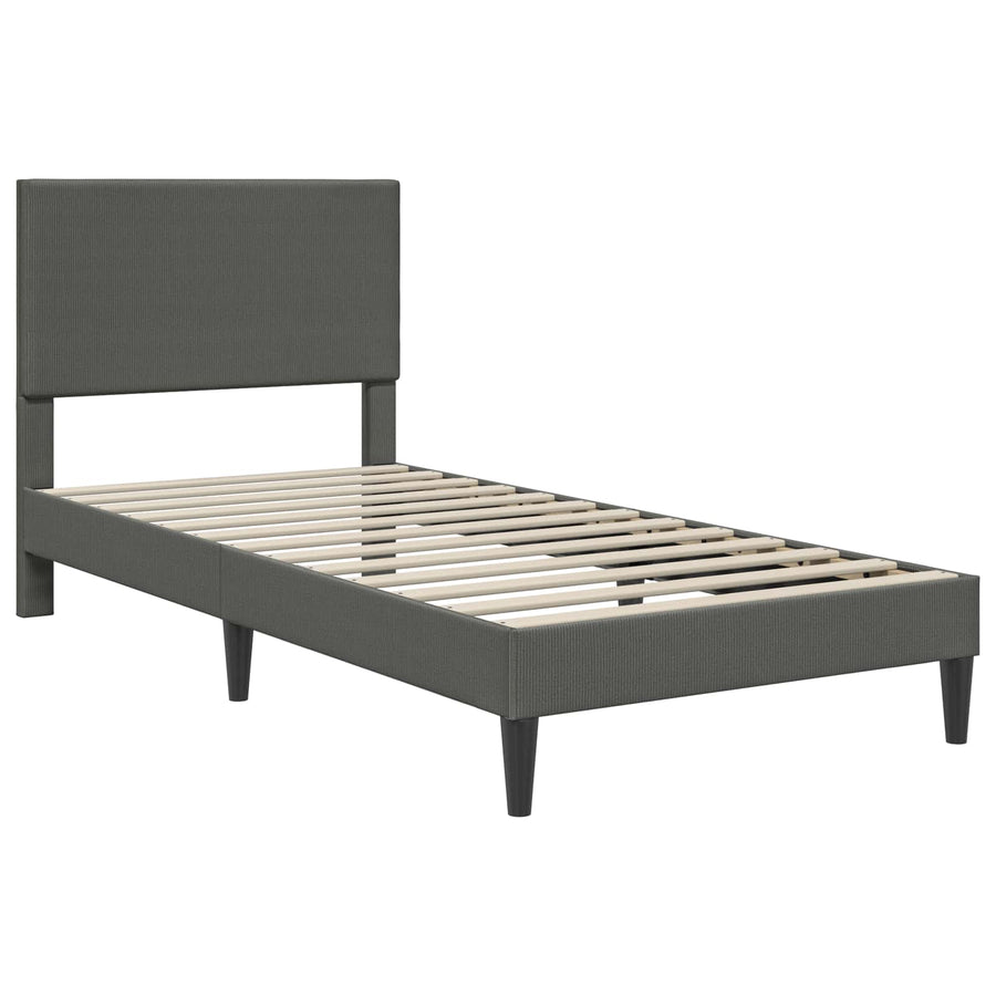 Bed Frame with Headboard Dark Grey 107 x 203 cm Corduroy Fabric