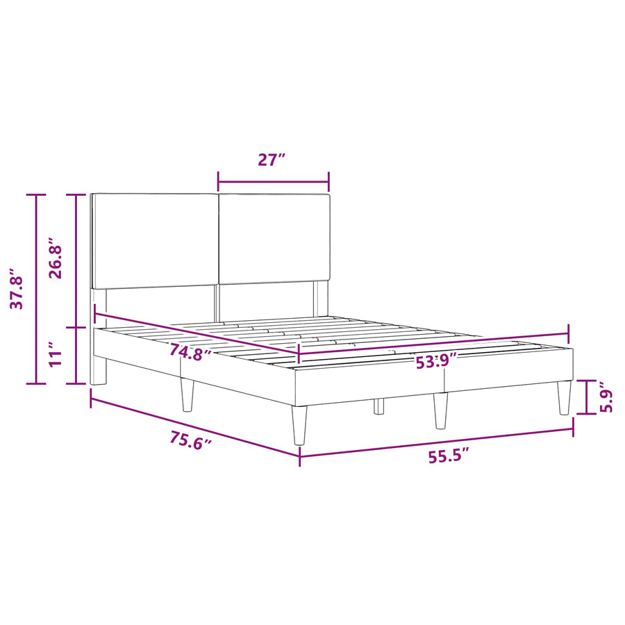 Bed Frame with Headboard Dark Grey 137 x 190 cm Corduroy Fabric