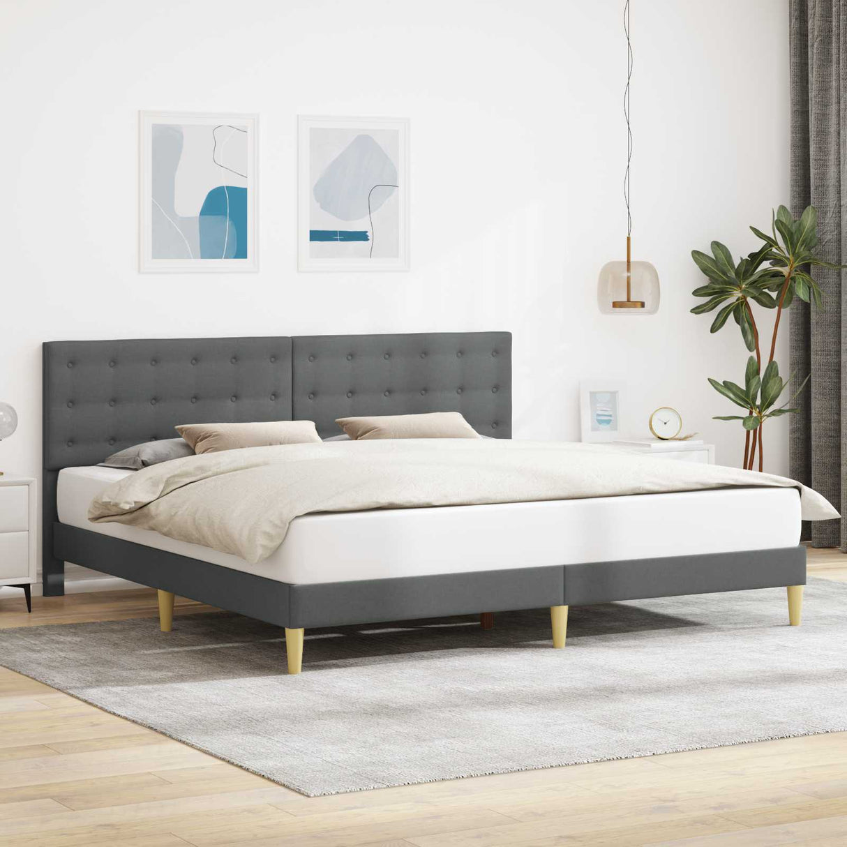 Bed Frame with Headboard Dark Grey 180 x 200 cm Fabric