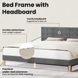 Bed Frame with Headboard Dark Grey 180 x 200 cm Fabric - Close-Up Angle